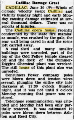 Cadillac Opera House - Article On Wind Damage June 1930 (newer photo)